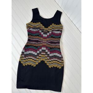 Bebe Black Aztec Sleeveless Bodycon Mini Dress Party Cocktail Womens Size XS